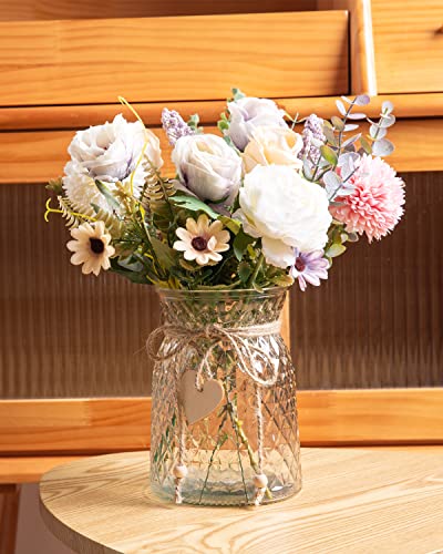 Aubcee Fake Flowers with Vase, Faux Peony Silk Flowers for Home Decor,Fake Flowers with Vase for Coffee Table Decor,Living Room Bathroom Plant Decor, Centerpiece Table Decorations - Image 4