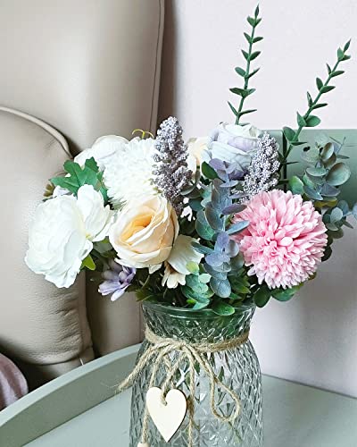 Aubcee Fake Flowers with Vase, Faux Peony Silk Flowers for Home Decor,Fake Flowers with Vase for Coffee Table Decor,Living Room Bathroom Plant Decor, Centerpiece Table Decorations - Image 2