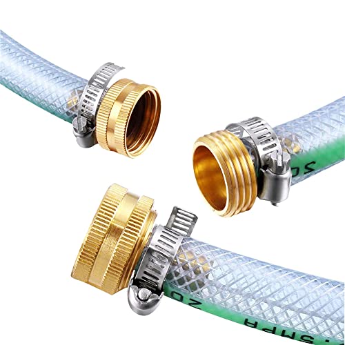 Hooshing 3/4" Garden Hose Repair Kit Solid Brass Male and Female Hose End Mender Fitting with Clamps - Image 4