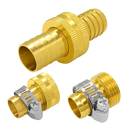 Hooshing 3/4" Garden Hose Repair Kit Solid Brass Male and Female Hose End Mender Fitting with Clamps - Image 2