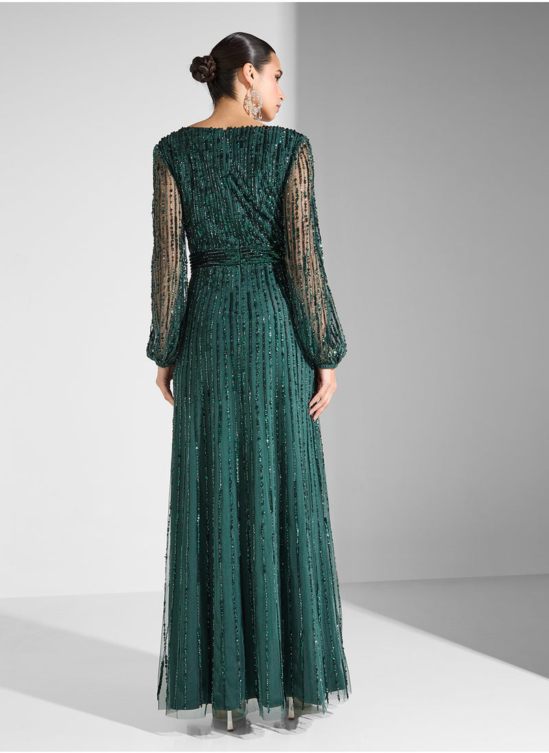 Namshi x Embellished Dress With Surplice Neck  - Image 2