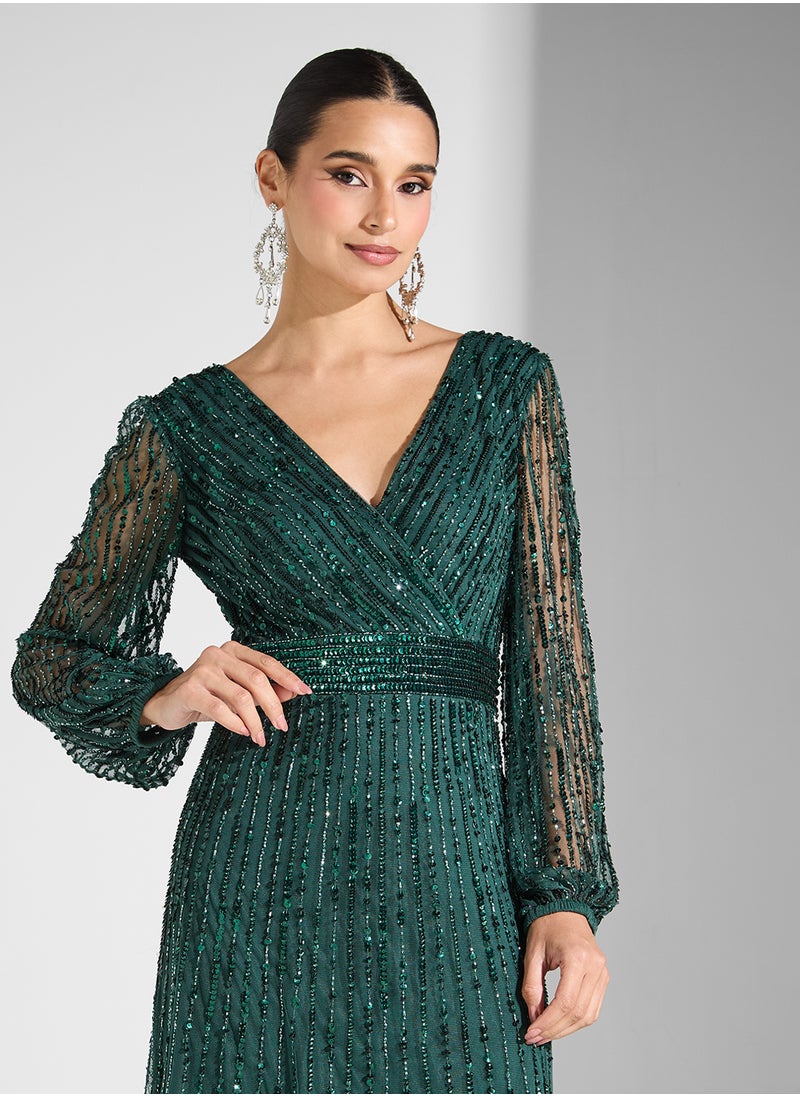 Namshi x Embellished Dress With Surplice Neck  - Image 3