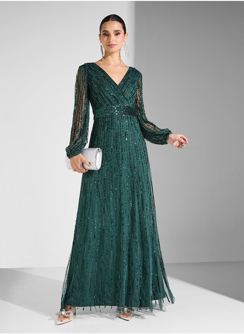 Namshi x Embellished Dress With Surplice Neck  - Image 1