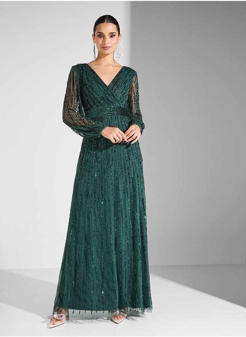 Namshi x Embellished Dress With Surplice Neck  - Image 5