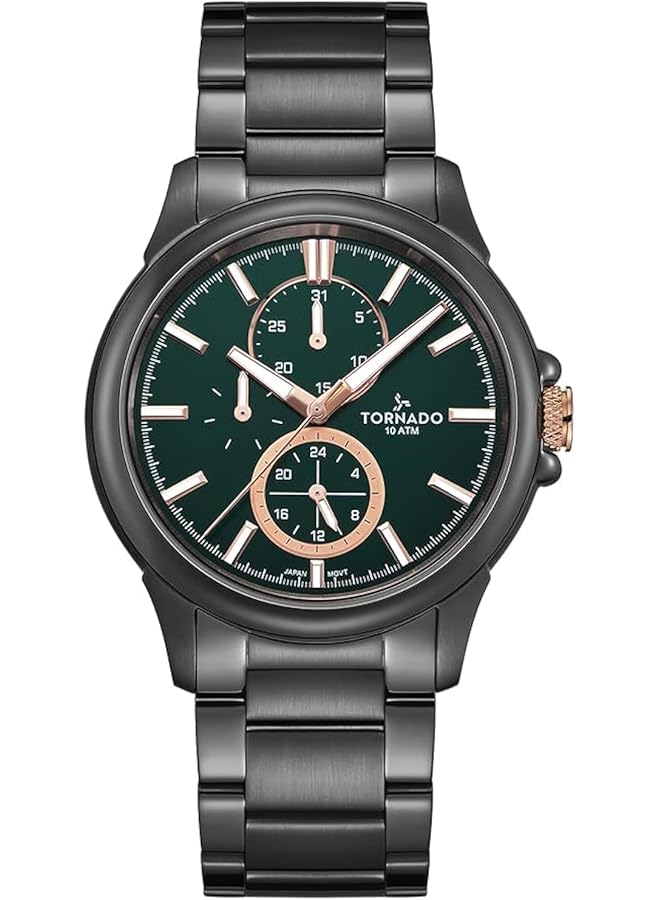 تورنيدو ساعة رجالية يابانية بحركة كوارتز متعددة الوظائف وحزام من الفولاذ المقاوم للصدأ T6107 Xbxhk Gun Metal