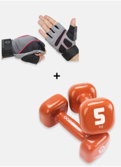KANGAROO A set of two-piece dumbbells - 5 kg and 5 kg with gloves 