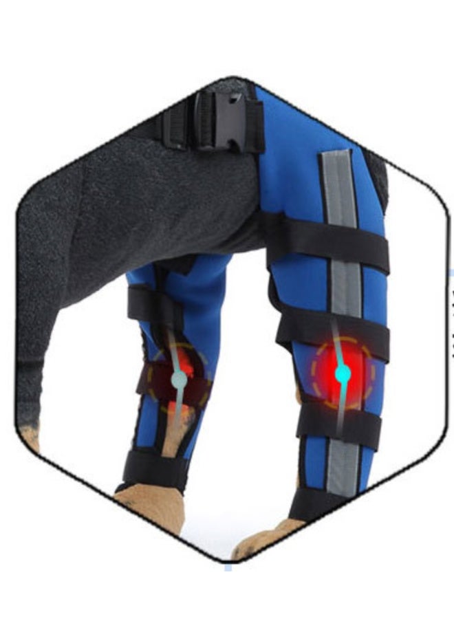 دعامة ركبة للكلاب قابلة للتعديل، دعامة مزدوجة للساق الخلفية للكلاب، مع دعامة معدنية مرنة بمفصلات وأحزمة أمان عاكسة، دعامة الرباط الصليبي الأمامي للكلاب، لون أزرق. - Image 3