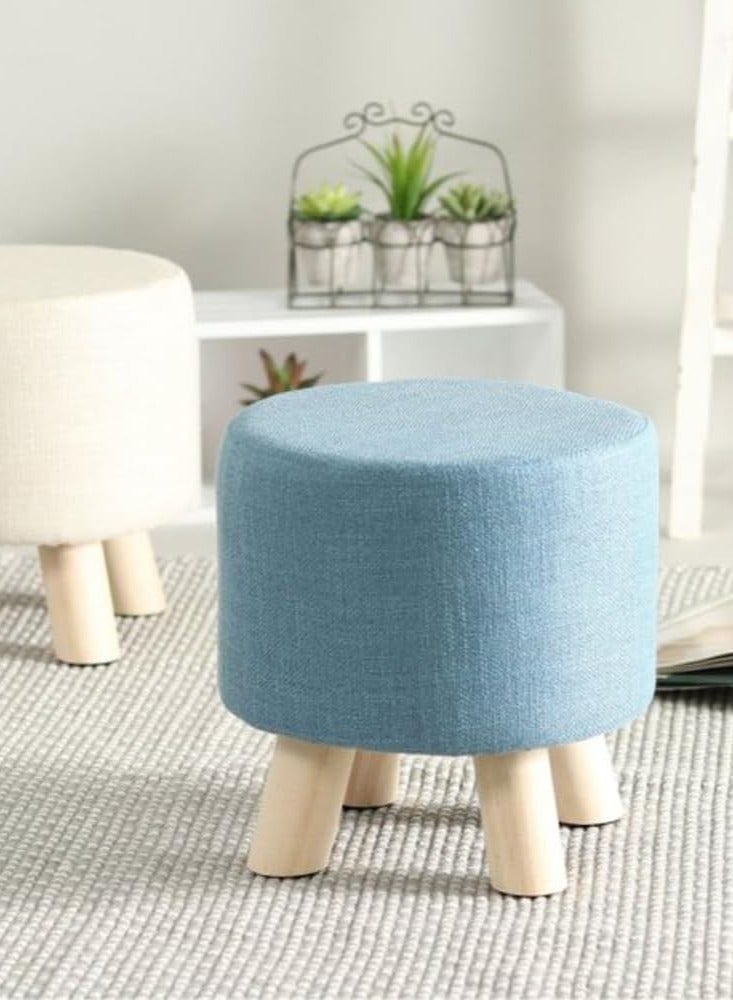 LINGWEI Soft Round Ottoman Footrest Stool with Non Skid Wooden Legs Fabric Padded Seat Pouf for Living Room - Image 2
