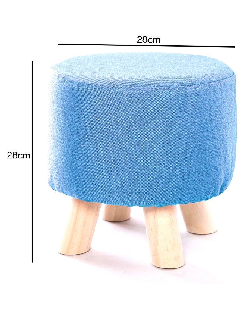LINGWEI Soft Round Ottoman Footrest Stool with Non Skid Wooden Legs Fabric Padded Seat Pouf for Living Room - Image 3