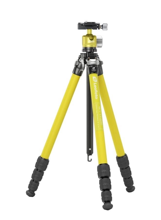 Leofoto LY-224C with LH-25 Y Shaped Center Column 4 Section Carbon Fiber Tripod Kit Yellow - Image 1