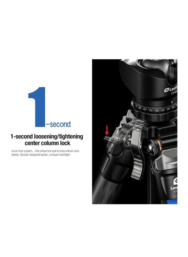 Leofoto LY-224C with LH-25 Y Shaped Center Column 4 Section Carbon Fiber Tripod Kit Yellow - Image 2