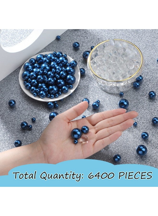 Sureio 6400 Pieces No Hole Pearls For Centerpieces Vase Filler Beads Clear Water Gel Polished Pearls For Home Candle Wedding Birthday Party Table Decor 8/14/20 Mm (Dark Blue)  - Image 2