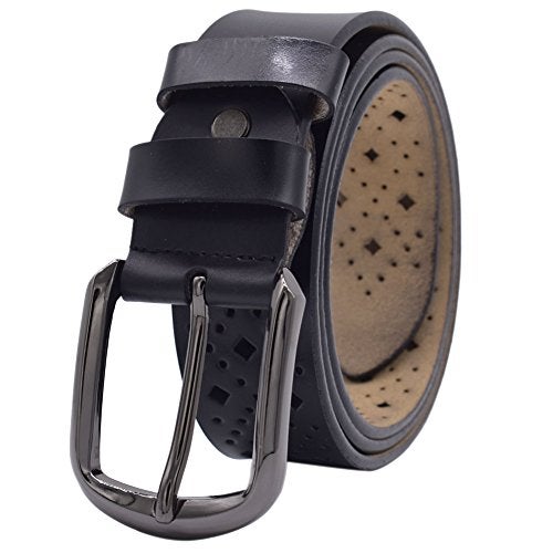 VONSELY Hollow Leather Belts for Women, Soft Leather Womens Belts with Pin Buckle (1.5" Wide Black) - Image 2