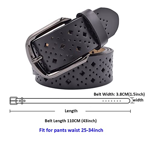 VONSELY Hollow Leather Belts for Women, Soft Leather Womens Belts with Pin Buckle (1.5" Wide Black) - Image 5