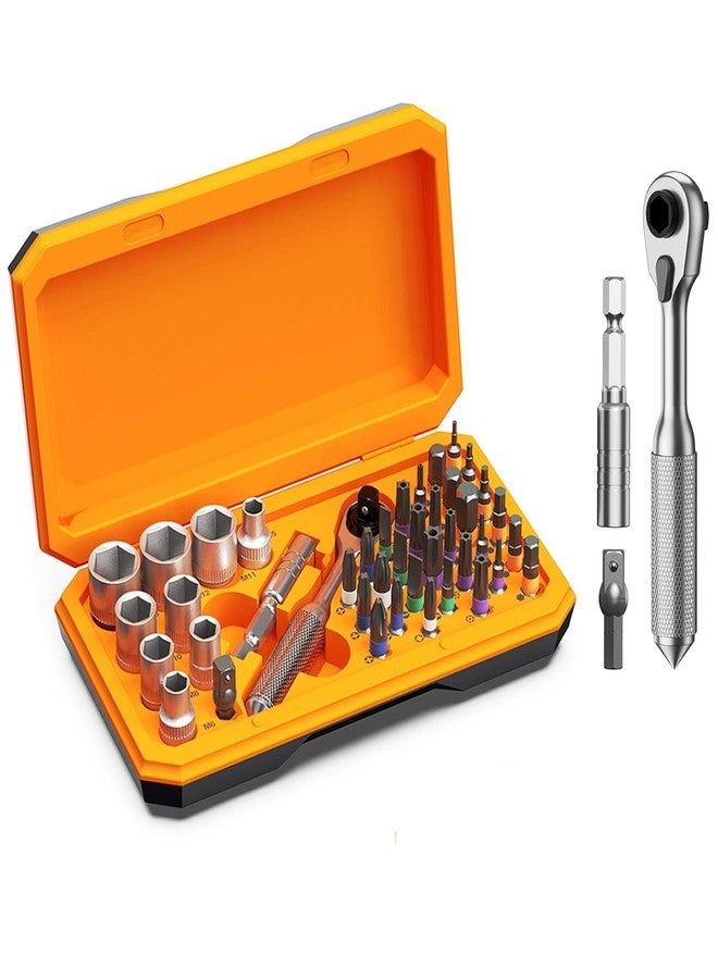 ORIA 42 in 1 Ratchet Socket Wrench Set, Portable Ratchet Screwdriver with 30 Bits, 1/4 Inch Drive Socket, 72 Tooth Magnetic Repeir Tool Kit for DIY, Bicycle, Furniture - Image 1