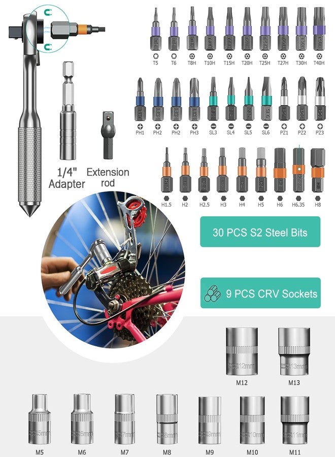 ORIA 42 in 1 Ratchet Socket Wrench Set, Portable Ratchet Screwdriver with 30 Bits, 1/4 Inch Drive Socket, 72 Tooth Magnetic Repeir Tool Kit for DIY, Bicycle, Furniture - Image 4