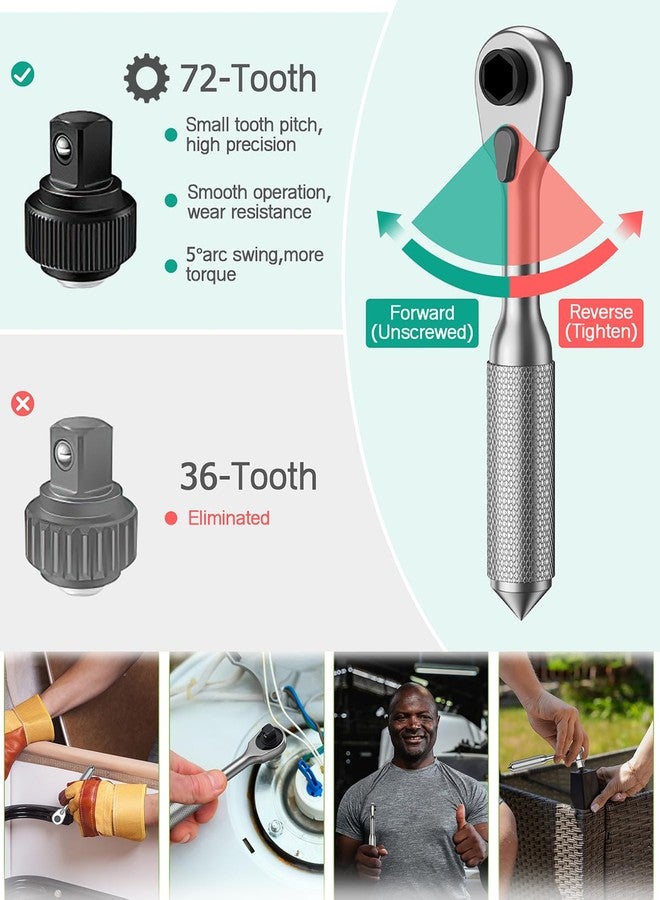 ORIA 42 in 1 Ratchet Socket Wrench Set, Portable Ratchet Screwdriver with 30 Bits, 1/4 Inch Drive Socket, 72 Tooth Magnetic Repeir Tool Kit for DIY, Bicycle, Furniture - Image 3