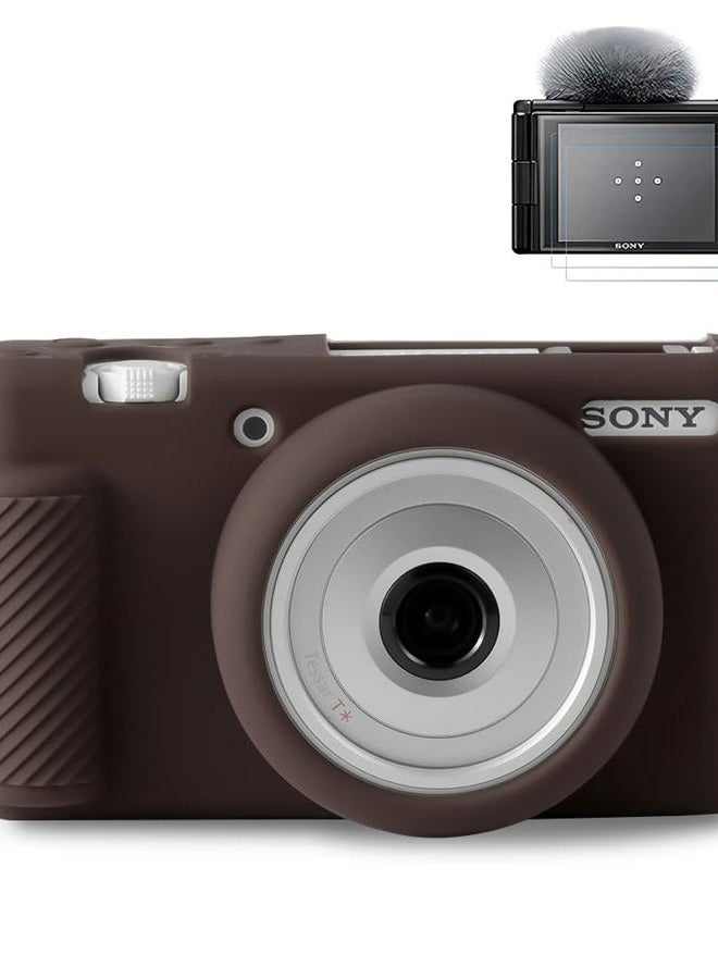 Pocoukate Case for Sony ZV-1F, ZV-1 II/ZV-1M2 Vlog Camera, ZV1F Camera Silicone Cover, Anti-Scratch Slim Fit Soft with ZV1 F Screen Protector- Coffee Skin - Image 1