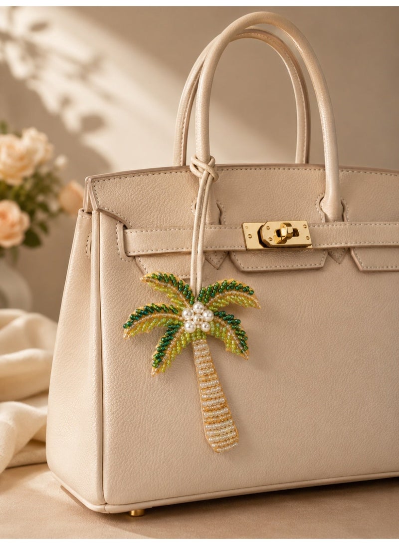 VANGOG 2 Pcs Beaded Palm Tree Keychain Pendant, Women's Bag Accessories, Summer Beach Style Backpack Accessories (Green and Purplish-Black) - Image 4