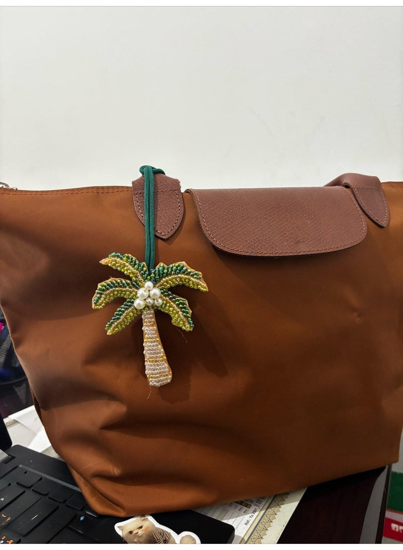 VANGOG 2 Pcs Beaded Palm Tree Keychain Pendant, Women's Bag Accessories, Summer Beach Style Backpack Accessories (Green and Purplish-Black) - Image 5