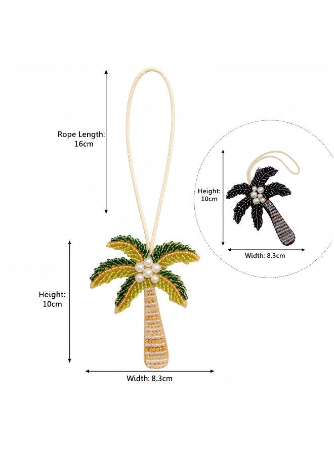 VANGOG 2 Pcs Beaded Palm Tree Keychain Pendant, Women's Bag Accessories, Summer Beach Style Backpack Accessories (Green and Purplish-Black) - Image 2