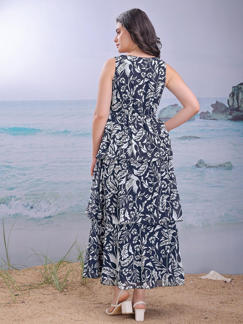 PURVAJA Women’s V-Neck Georgette Dress (Floe-172-L_Blue) - Image 3