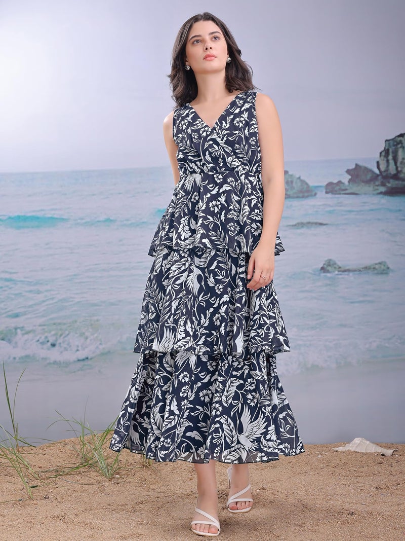 PURVAJA Women’s V-Neck Georgette Dress (Floe-172-L_Blue) - Image 4