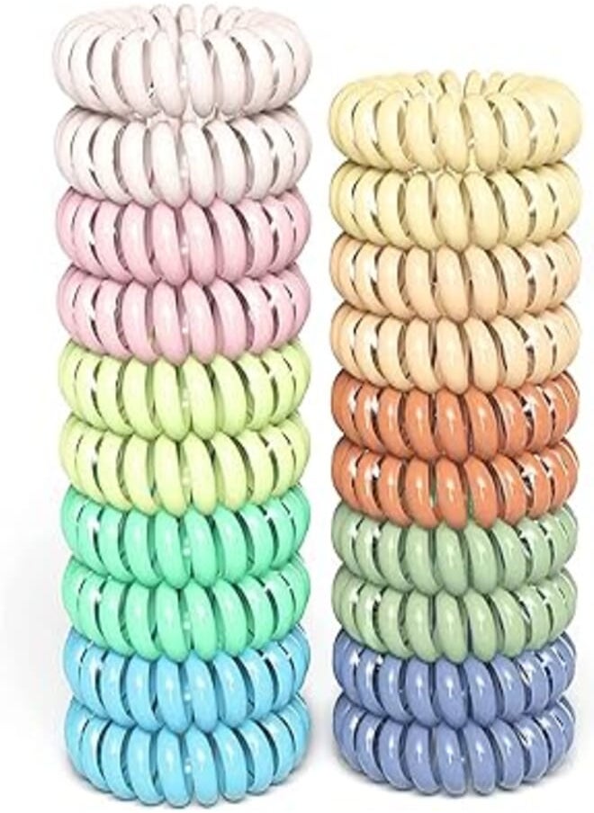 Teqifu Teqifu 20Pcs Hair Elastics, No Crease Spiral Hair Ties Hair Bands Multi Color Waterproof Phone Cord Hair Scrunchies Hair Coils Accessories for Women Girls 