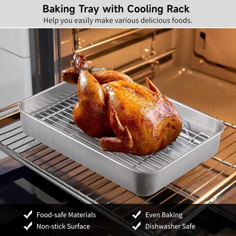 2-Piece Baking Tray Set with Airtight Lids and Cooling Racks, Stainless Steel Roasting Pans for Cooking and Serving - Image 4