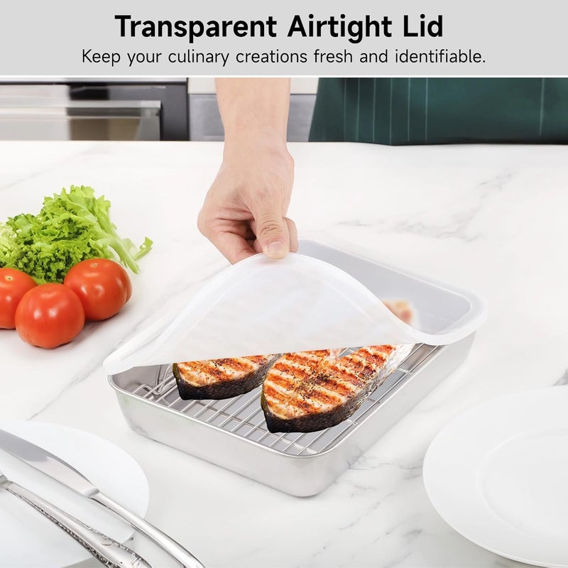 2-Piece Baking Tray Set with Airtight Lids and Cooling Racks, Stainless Steel Roasting Pans for Cooking and Serving - Image 5