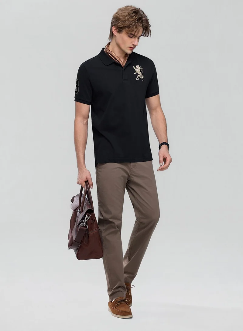 جيوردانو Men’s Slim Fit 3D Lion Embroidery Lycra Pique Polo