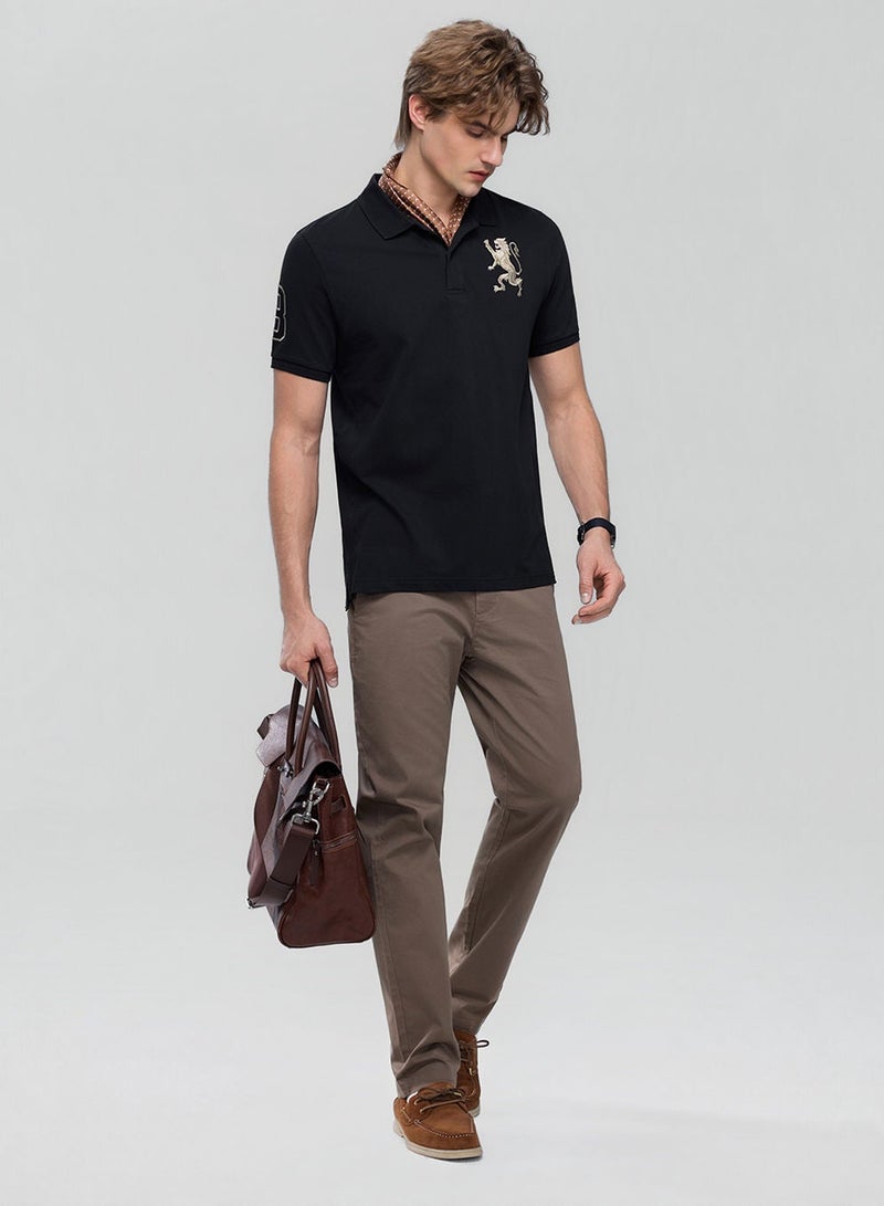 GIORDANO تي شيرت بولو للرجال بتصميم ضيق مع تطريز أسد ثلاثي الأبعاد - Image 2
