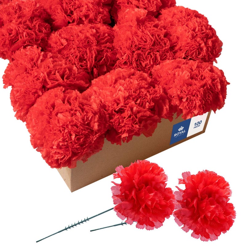 Royal Imports Royal Imports Artificial Carnations Silk Faux Flowers for Funeral Arrangements Wedding Bouquets Cemetery Wreaths DIY Crafts  100 Single 5 Stems  Red 