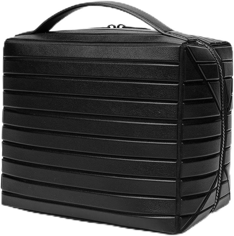 Magic Park Leather Makeup Bag Large Cosmetic Bag for Travel Makeup Organiser Bag with Compact Mirror Portable Toiletry Bag for Women (Black) - Image 1