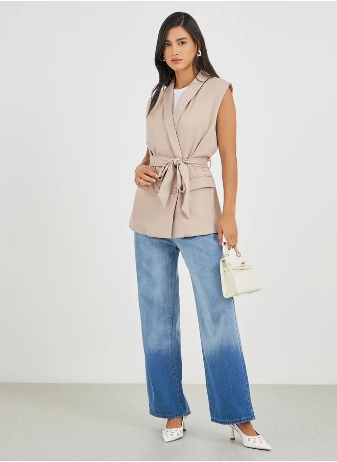 Styli Styli Solid Regular Length Regular Fit Sleeveless Belted Blazer