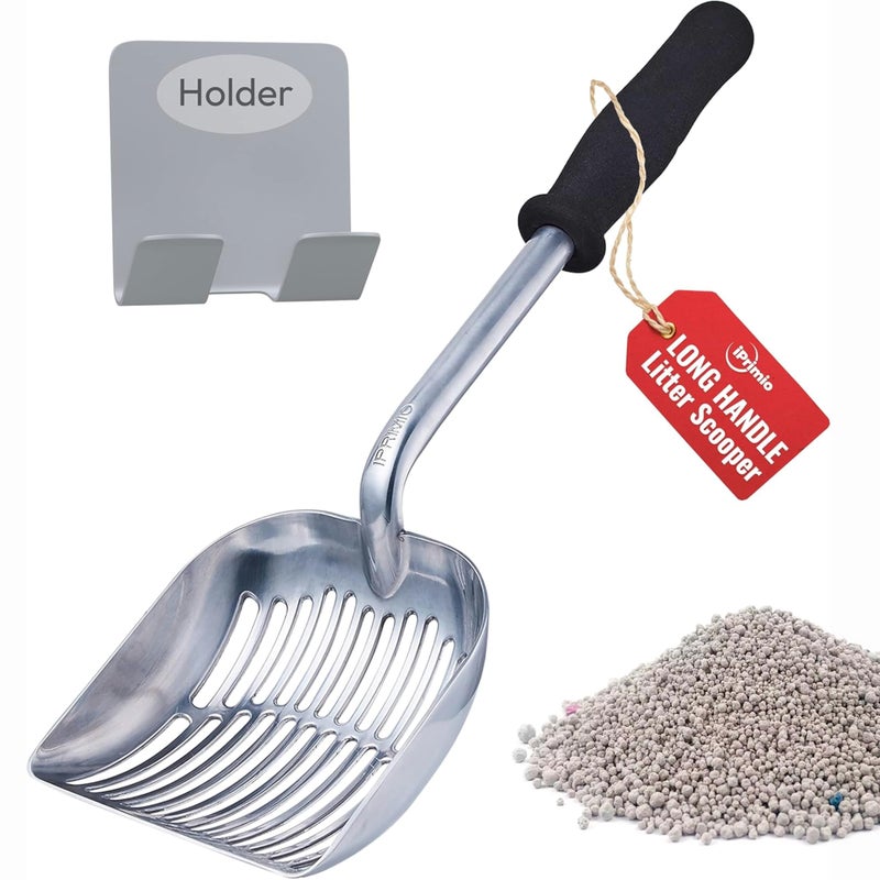 iPrimio Monster Metal Cat Litter Scoop with 17-Inch Long Handle - Extra Large Deep Shovel with Rounded Corners for Extended Reach and Soft Ergonomic Grip for Effortless Cleaning - Image 1