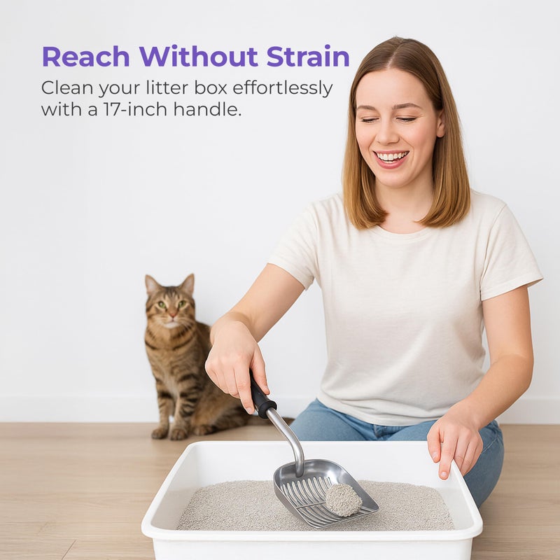 iPrimio Monster Metal Cat Litter Scoop with 17-Inch Long Handle - Extra Large Deep Shovel with Rounded Corners for Extended Reach and Soft Ergonomic Grip for Effortless Cleaning - Image 4