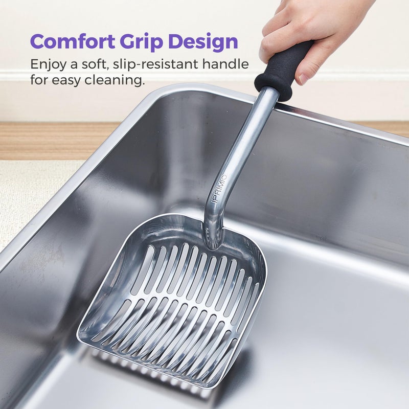 iPrimio Monster Metal Cat Litter Scoop with 17-Inch Long Handle - Extra Large Deep Shovel with Rounded Corners for Extended Reach and Soft Ergonomic Grip for Effortless Cleaning - Image 2