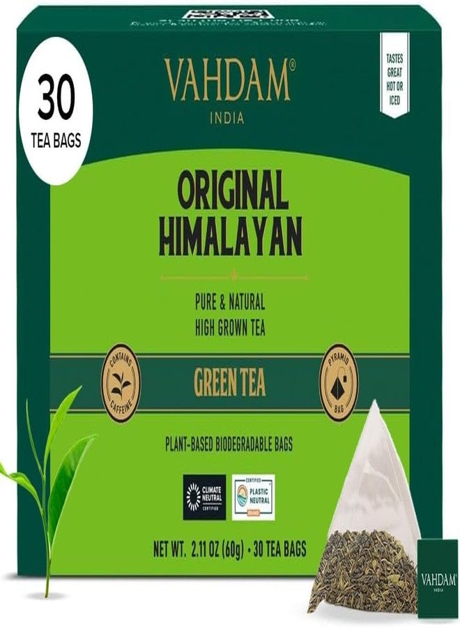 VAHDAM, Himalayan Green Tea (30 Count) High Grown, Non GMO, Gluten Free, Med Caffeine | Earthy & Smooth | Resealable & Individually Wrapped | Plant-Based Pyramid Tea Bags - Image 1