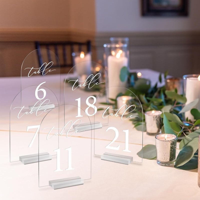 SOVQUEST Arch Table Number 1-15 Clear Acrylic Tabletop Signs 5x7 Inch with Holder for Wedding Parties Anniversaries Reception Cafe Hotel Party Bar Business Event (1-15) - Image 3