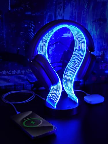 CoolGift Mart Light Up Headphone Stand with 16 Color Lights PCB Pattern Acrylic Headset Stand with 1 USB and 1 TypeC Charging Ports Gifts for Gamers Men Boy Father Dad and DJ Music Lovers - Image 1