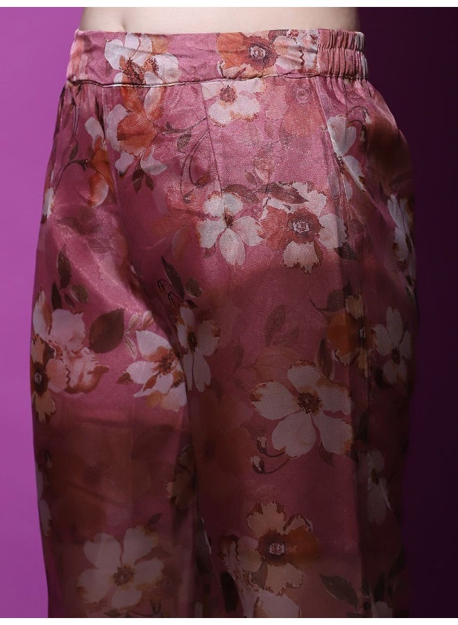 AKS AKS Couture Floral Embroidered Mirror Work Empire Georgette A-Line Kurta With Harem Pants  - Image 3
