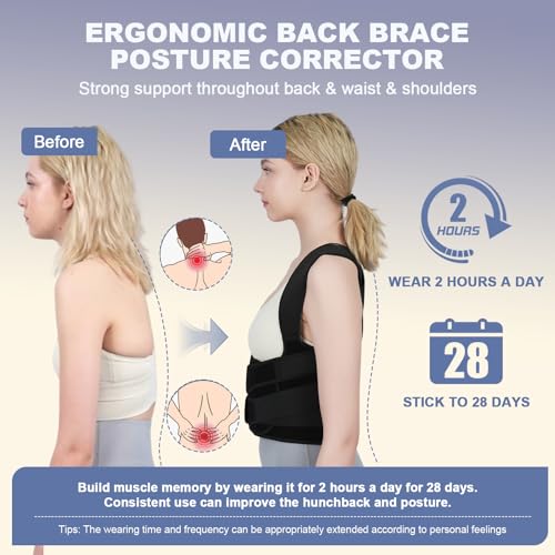 Sloworld Posture Corrector for Women and Men Upgraded Back Brace Adjustable Back Support for Upper and Lower Back Pain Relief Shoulder Straightener for Hunchback Scoliosis Lumbar Spine Black Large - Image 5