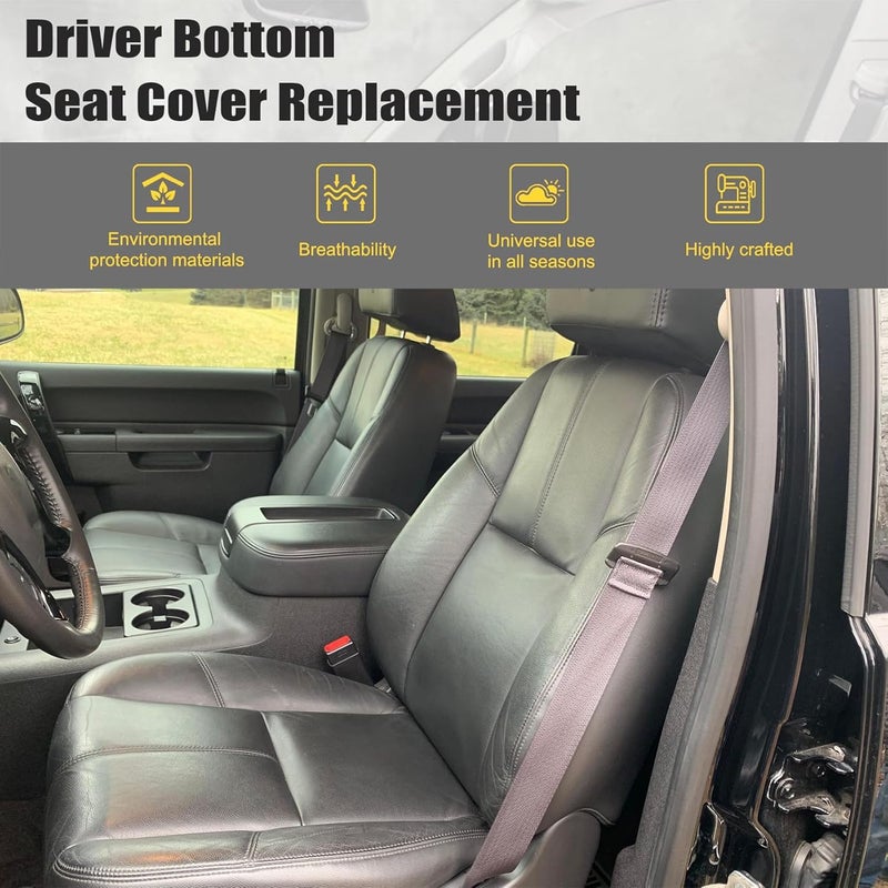 Priprilod Black Leather Driver or Passenger Side Bottom Seat Cover for Chevy Silverado, Sierra, Tahoe, Suburban, Avalanche, Yukon (2007-2014) - Image 4