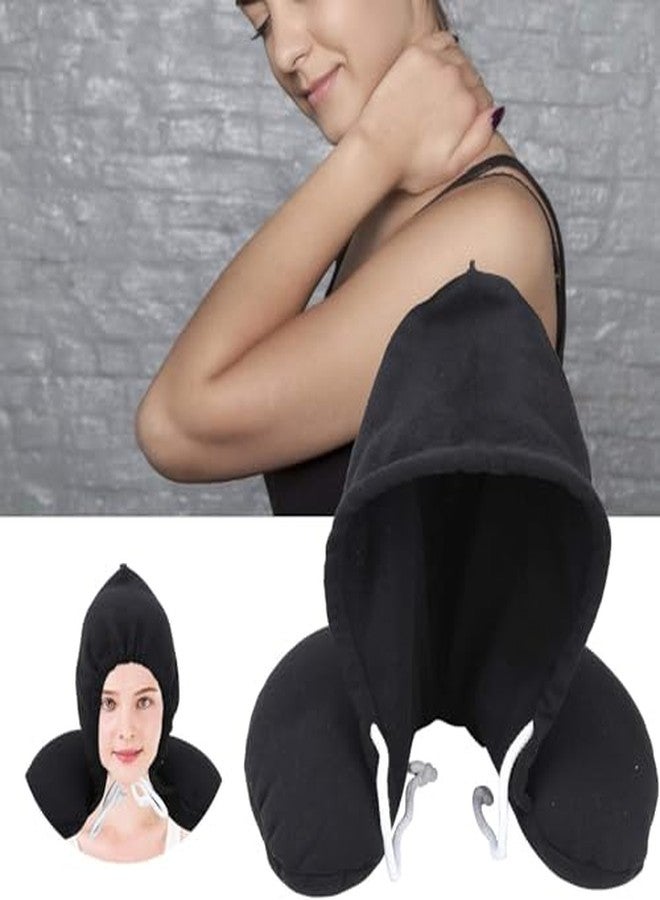 ATEVON Travel Essentials Neck Pillow with Hood Air Cushion Car Pillows for Comfort Sleep and Travel in Plane Flight Train Airplane Travel Accessory Pillow for Neck Support Pain Relief - Image 5