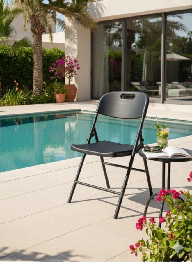 Marcolo Woodgrain Folding Chair – Foldable, Lightweight & Extra Sturdy (Black) - Image 1