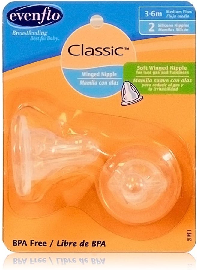 Evenflo Feeding 2 Pack Classic Winged Nipple, Medium Flow - Image 1