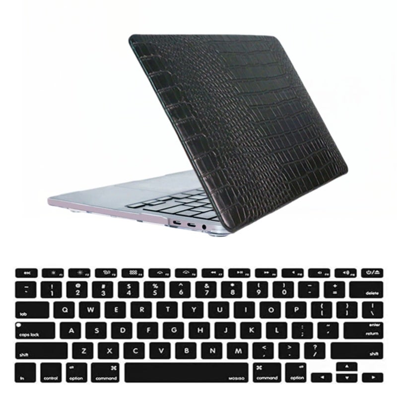 Macbook Air 13.6 Case: 1 Mm Slim 300 G Lightweight - Crocodile Pattern Black Faux-leather Fingerprint-resistant - Hard Case With Heat Dissipation & 360 Protection For 13.6-inch Macbook Air (M2/M3/M4, - Image 1