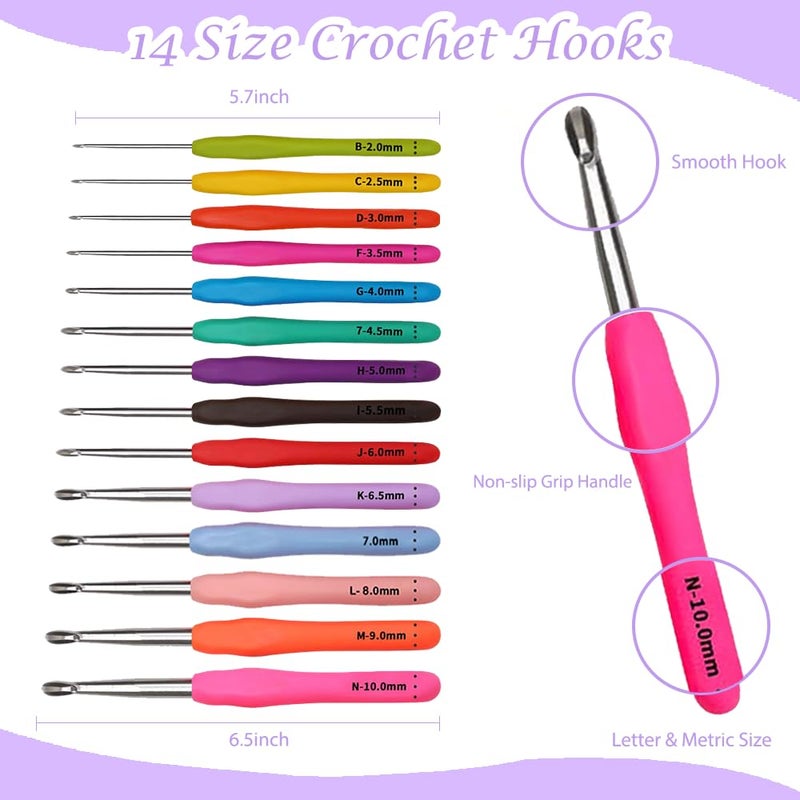 Yarniss Crochet Kits for Beginners with Instruction, All-Inclusive Crochet Set Include 840 Yards Yarn&14 Sizes Crochet Hooks, Crocheting Kit for Adult with Bag,Purple - Image 3