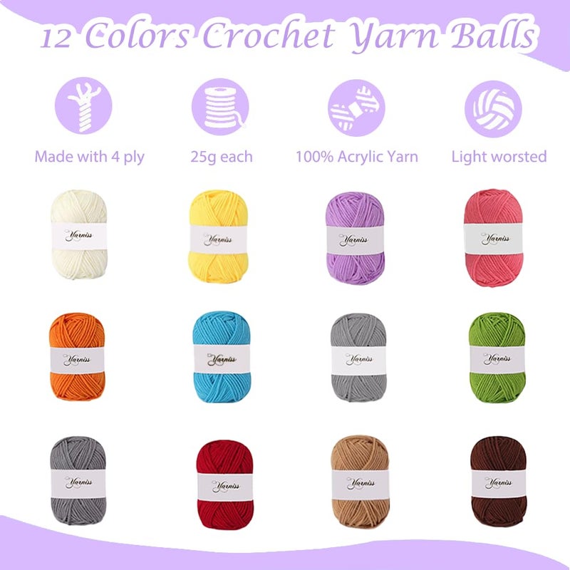 Yarniss Crochet Kits for Beginners with Instruction, All-Inclusive Crochet Set Include 840 Yards Yarn&14 Sizes Crochet Hooks, Crocheting Kit for Adult with Bag,Purple - Image 4